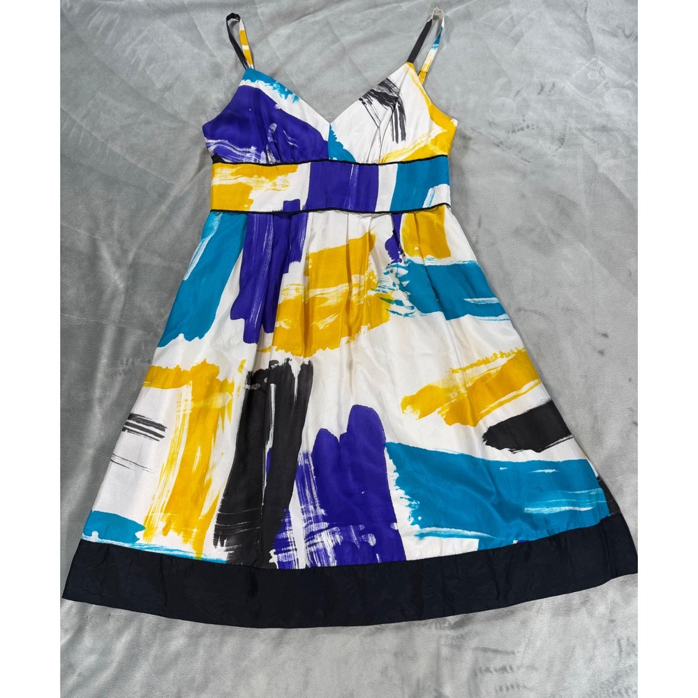 Y2K Marciano Guess 100% Silk Mini Spaghetti Strap Dress Women's Size M Abstract